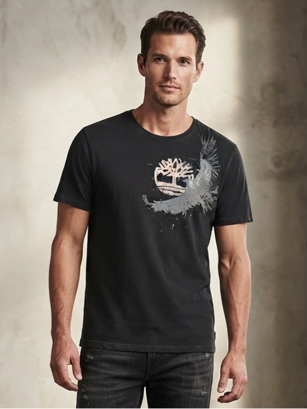 TIMBERLAND Eagle & Logo Graphic Tee L Black